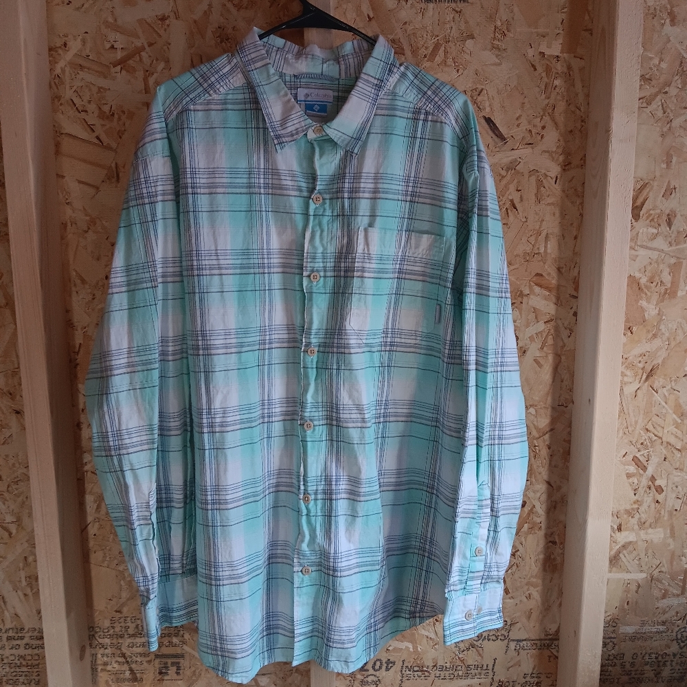 COLUMBIA XXL Button-Up Long Sleeve Plaid Men's Shirt